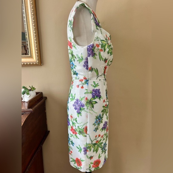 Black Halo Jackie O Sheath Dress White Floral Sequin Garden Party Sheath Size 6 - Picture 8 of 11